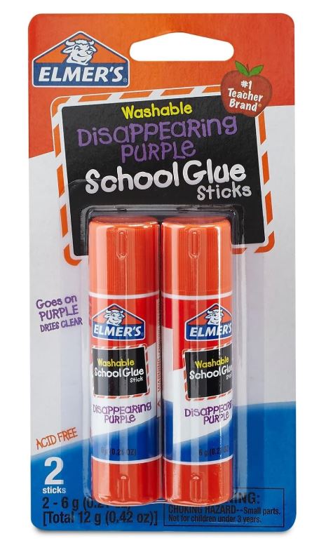 Elmer's Disappearing Purple School Glue Stick 0.22 oz Single Stick Pkg. 2