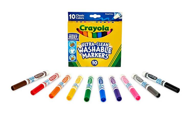 Crayola Ultra-Clean Markers, Broad Line, Classic Colors Pkg. 10