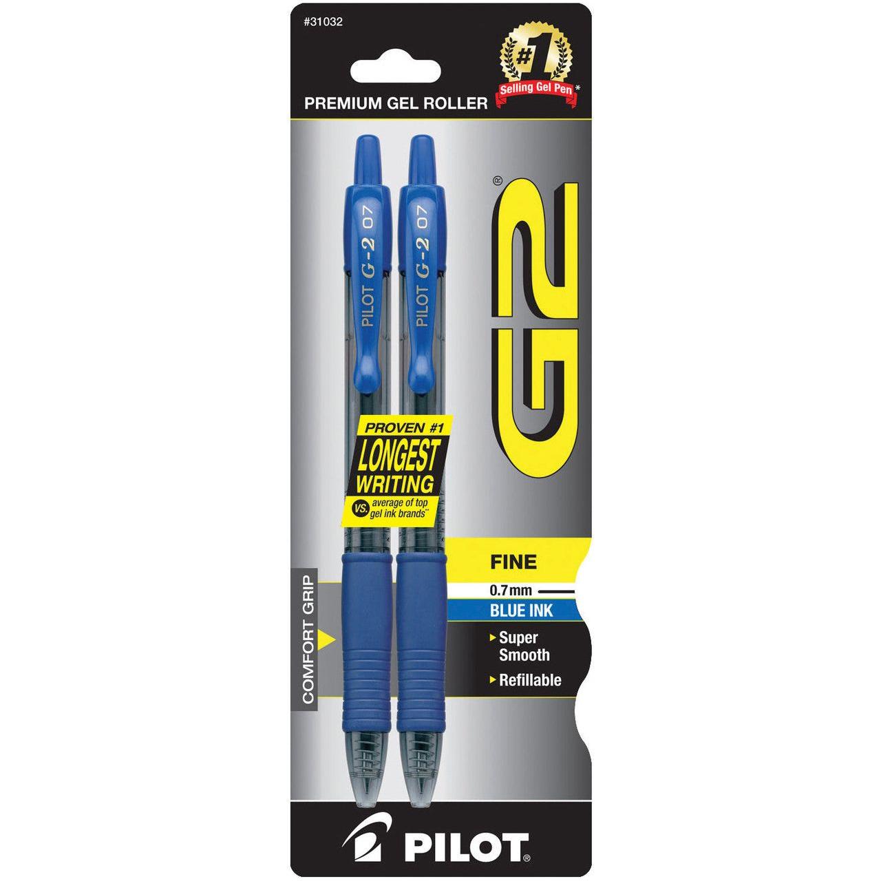 G2 Retractable Gel Pens Fine Point 0.7 mm Blue Ink Pkg. 2