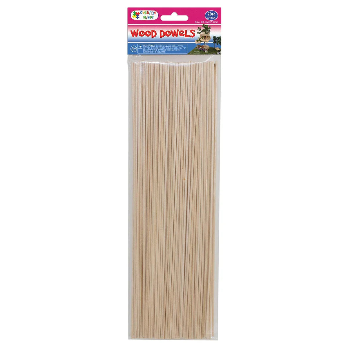 Wood Craft Dowels Natural | 70pc | 30.5CMx2.5MM